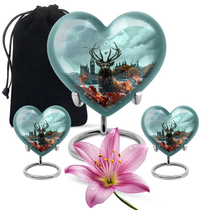 Deer Theme Large Urn With 2 Keepsake Urn