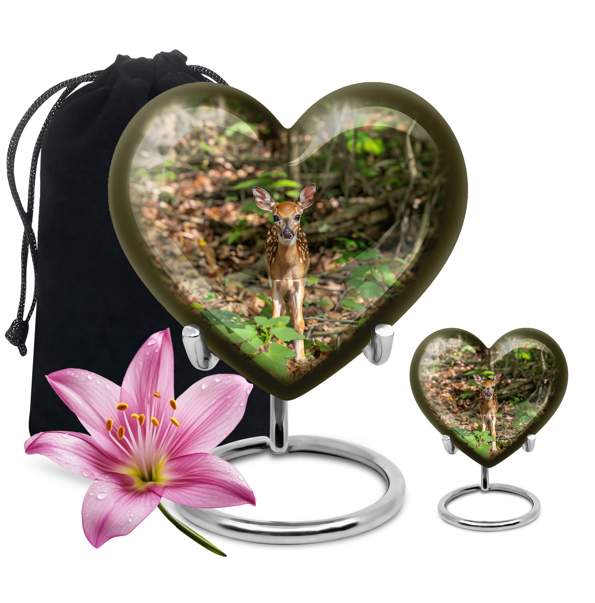 Deer Theme Large Urn With 1 Keepsake Urn