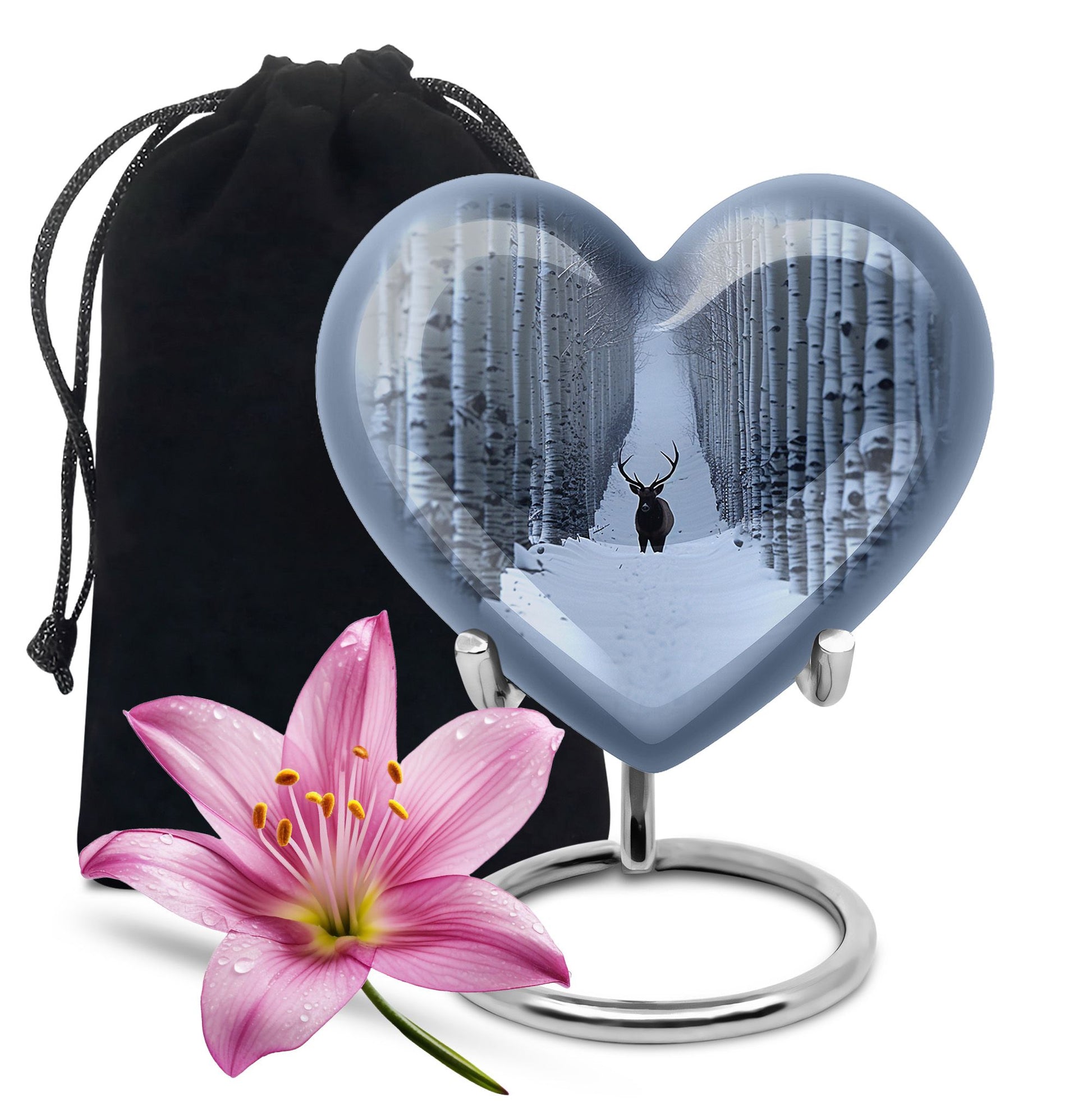10-inch heart-shaped deer urn with gramophone 
