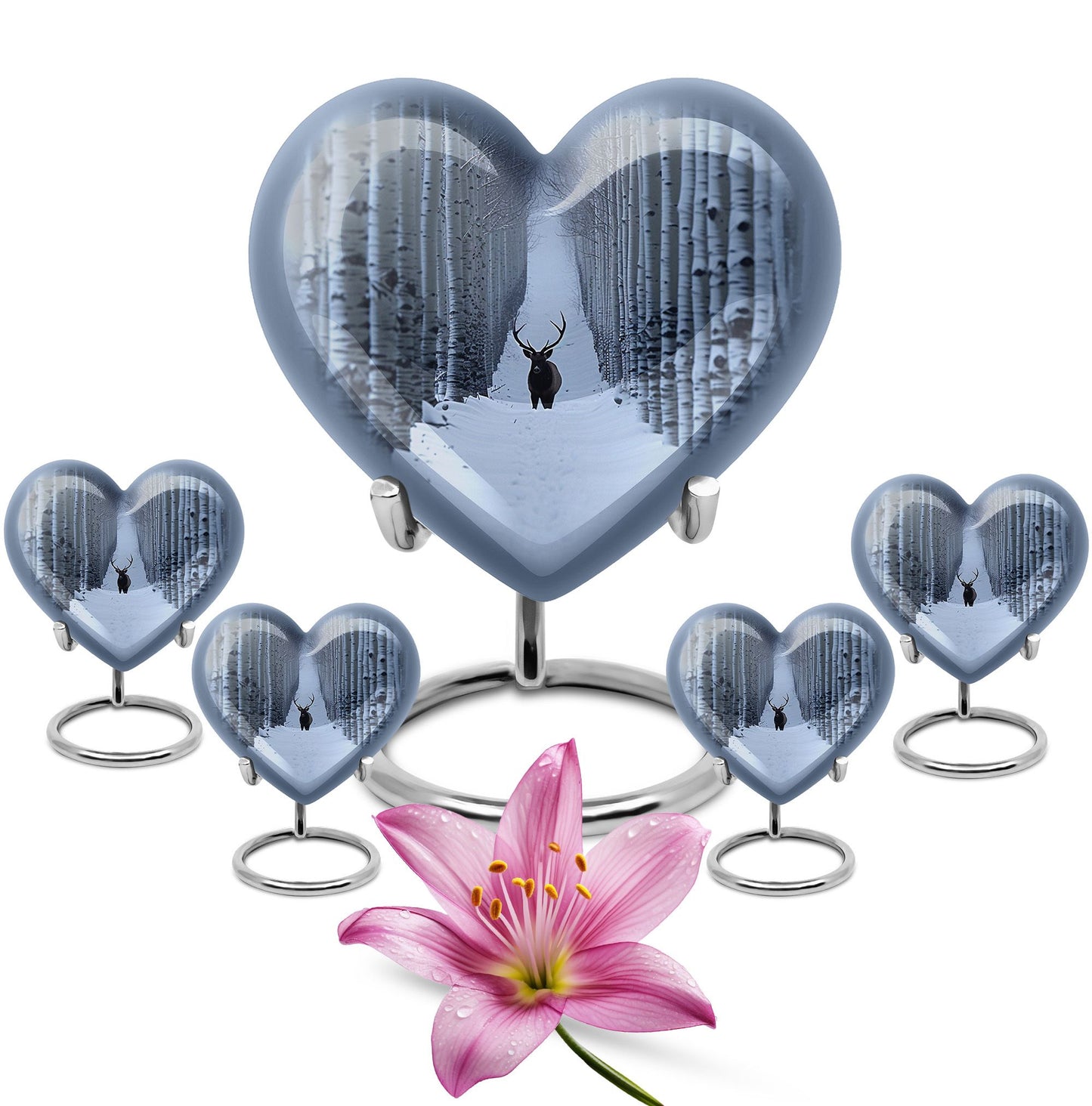 10-inch heart-shaped deer urn with gramophone 