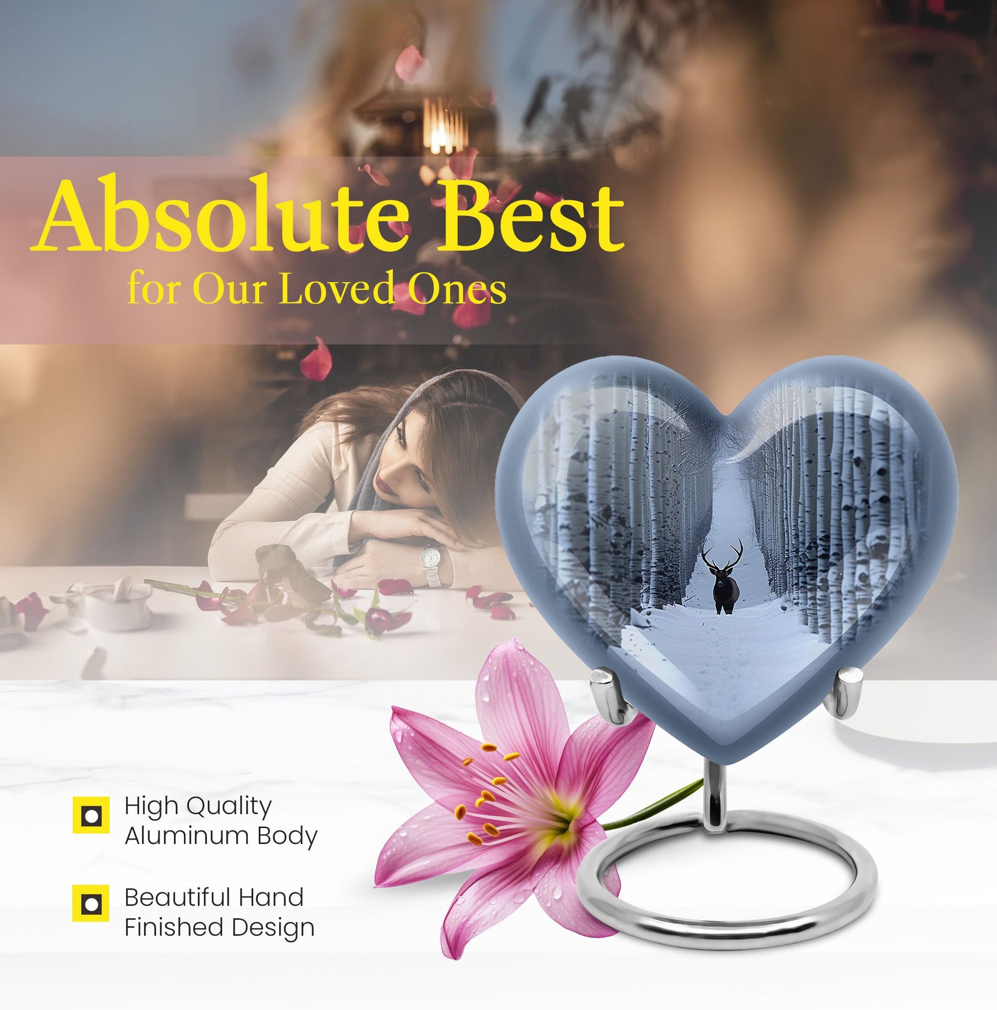 10-inch heart-shaped deer urn with gramophone 