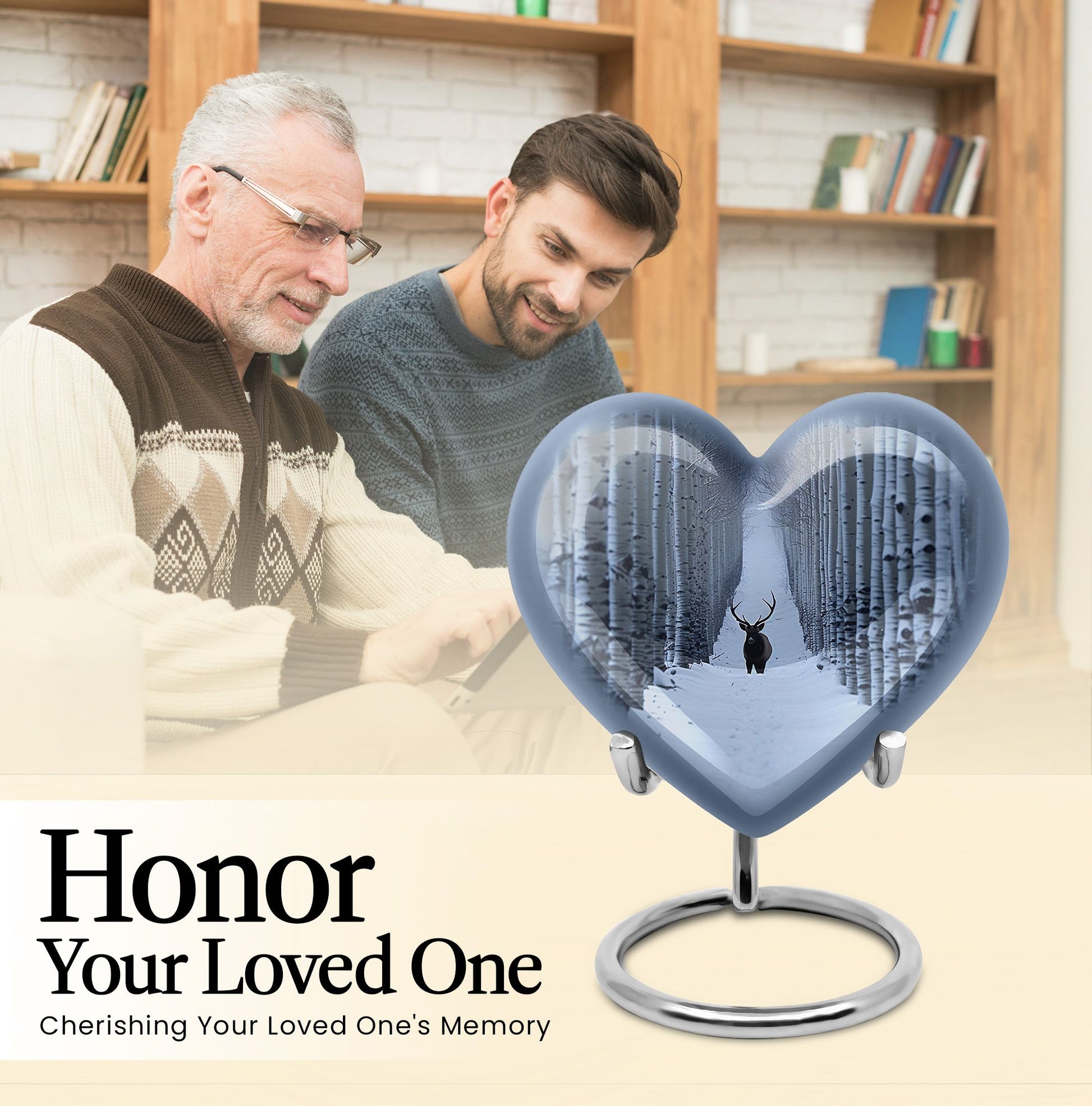 10-inch heart-shaped deer urn with gramophone 