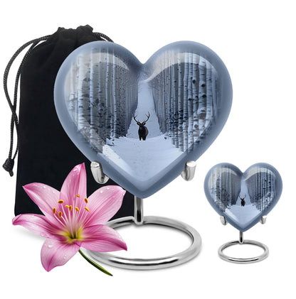 10-inch heart-shaped deer urn with gramophone 
