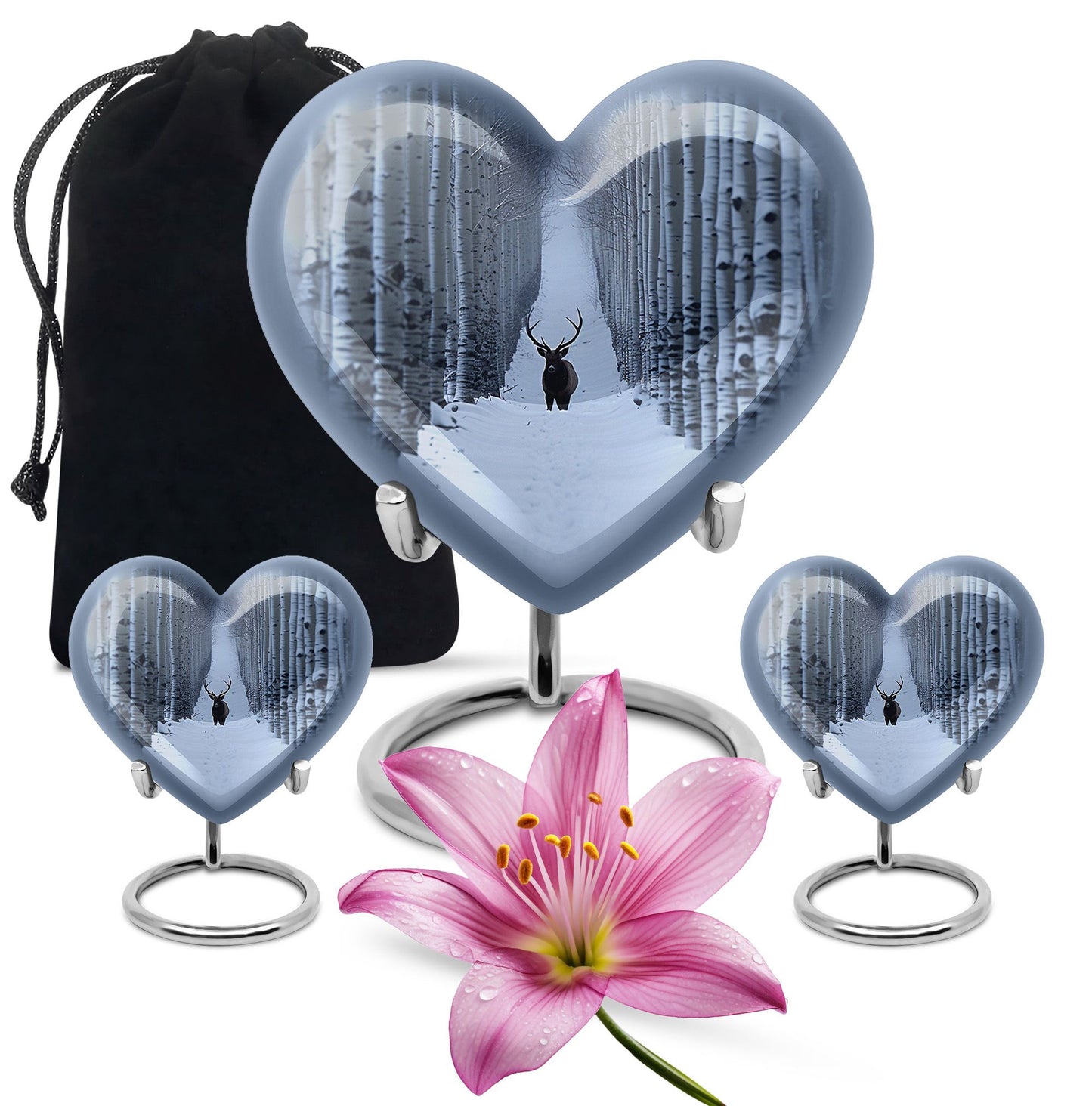 10-inch heart-shaped deer urn with gramophone 