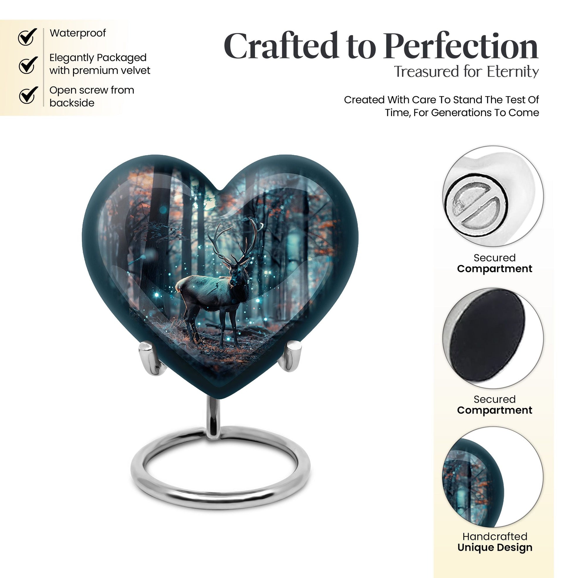 10-inch heart-shaped deer urn for human ashes