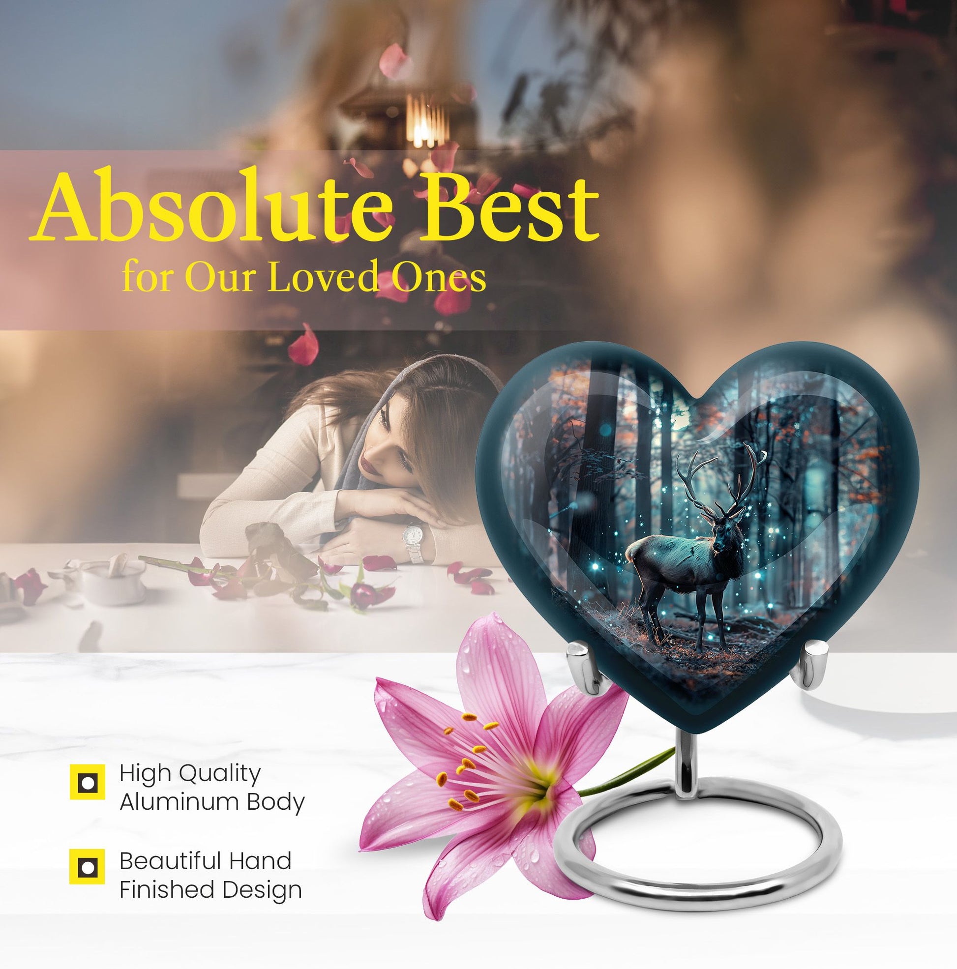 10-inch heart-shaped deer urn for human ashes