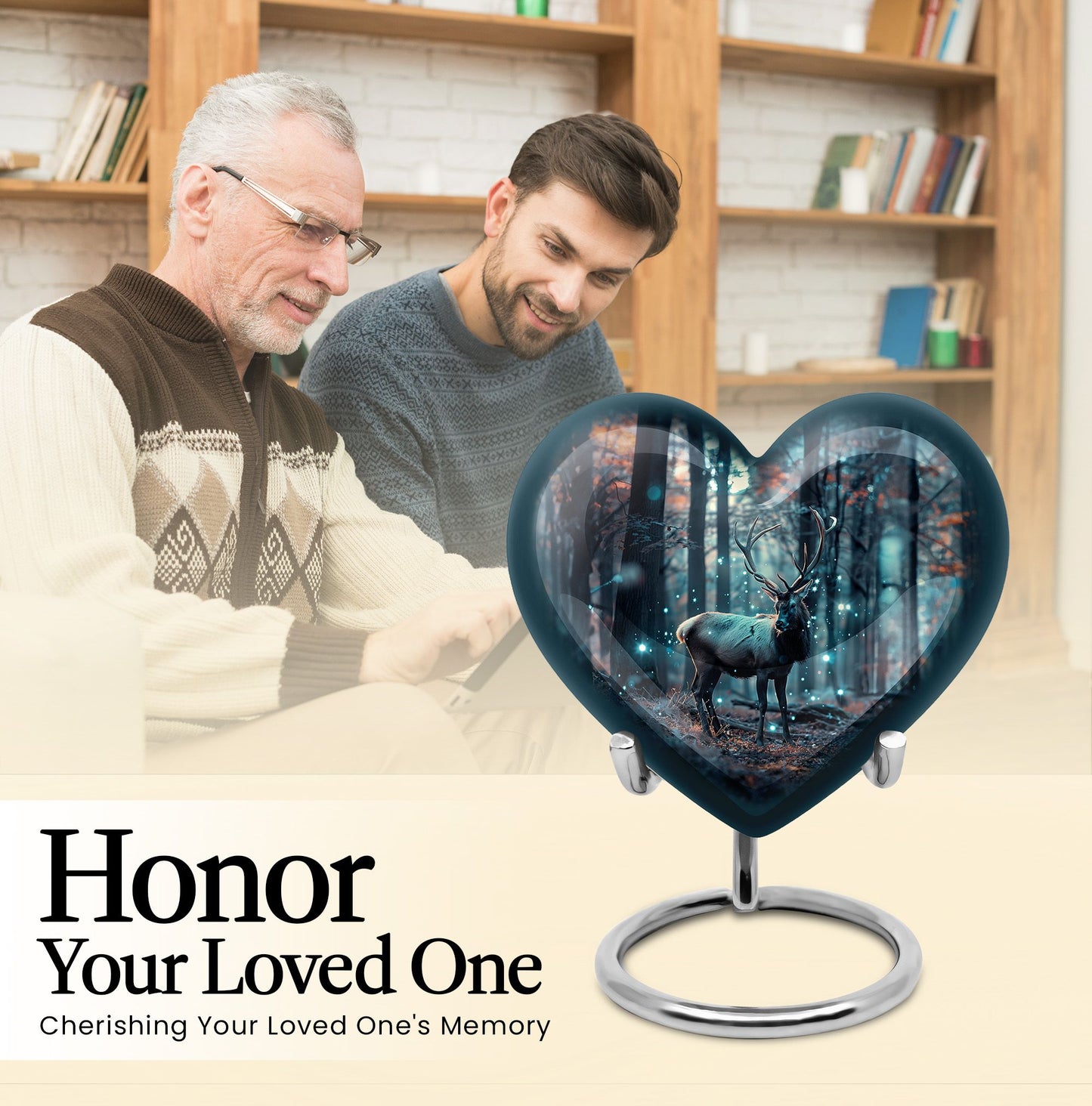 10-inch heart-shaped deer urn for human ashes