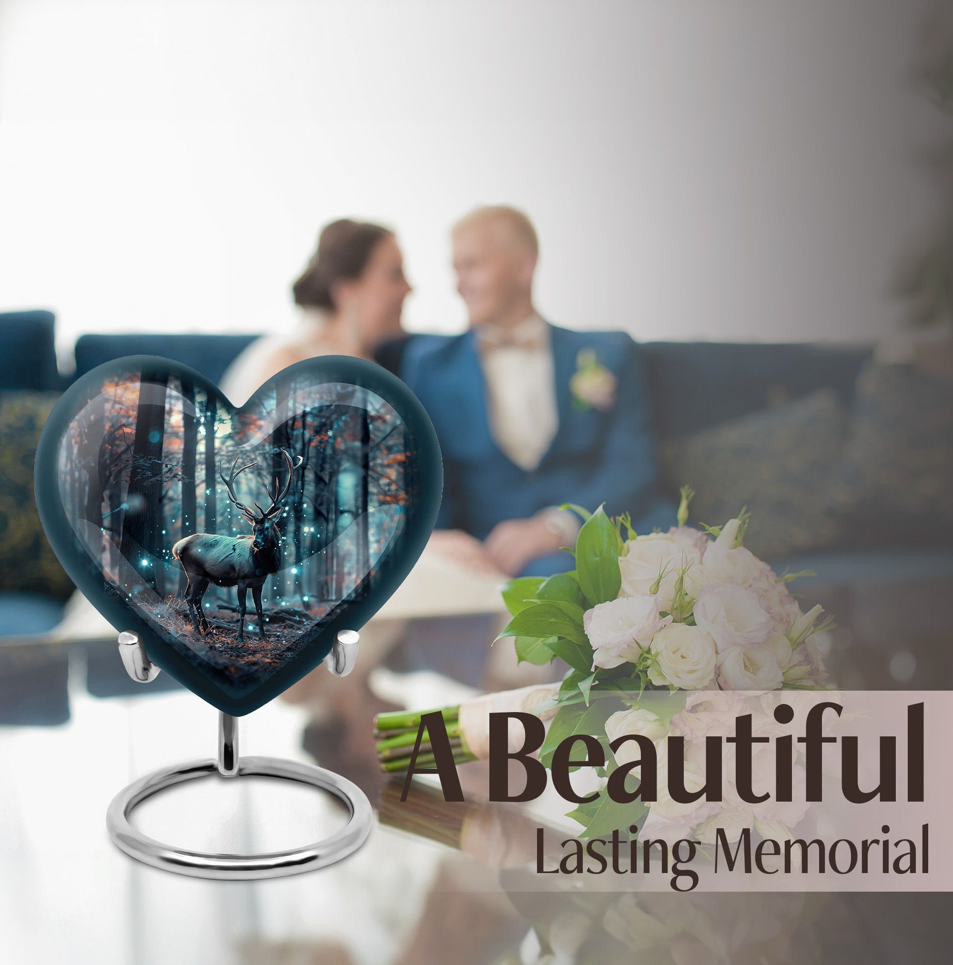 10-inch heart-shaped deer urn for human ashes