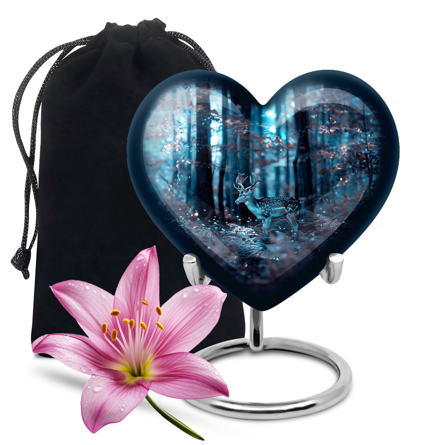 10-inch heart-shaped deer urn for adult female ashes, with gramophone theme