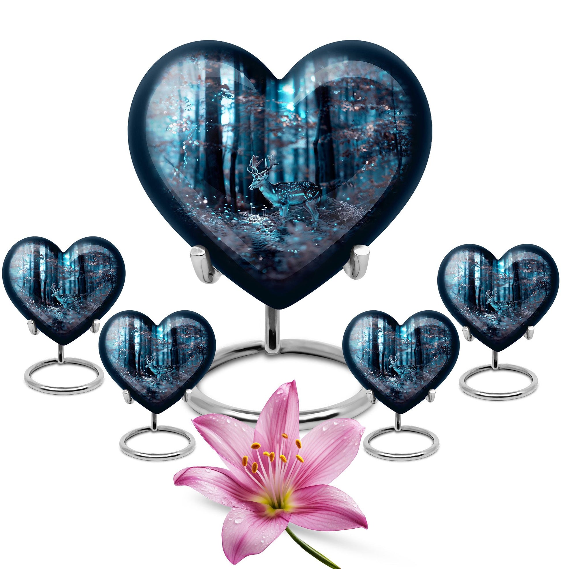 10-inch heart-shaped deer urn for adult female ashes, with gramophone theme