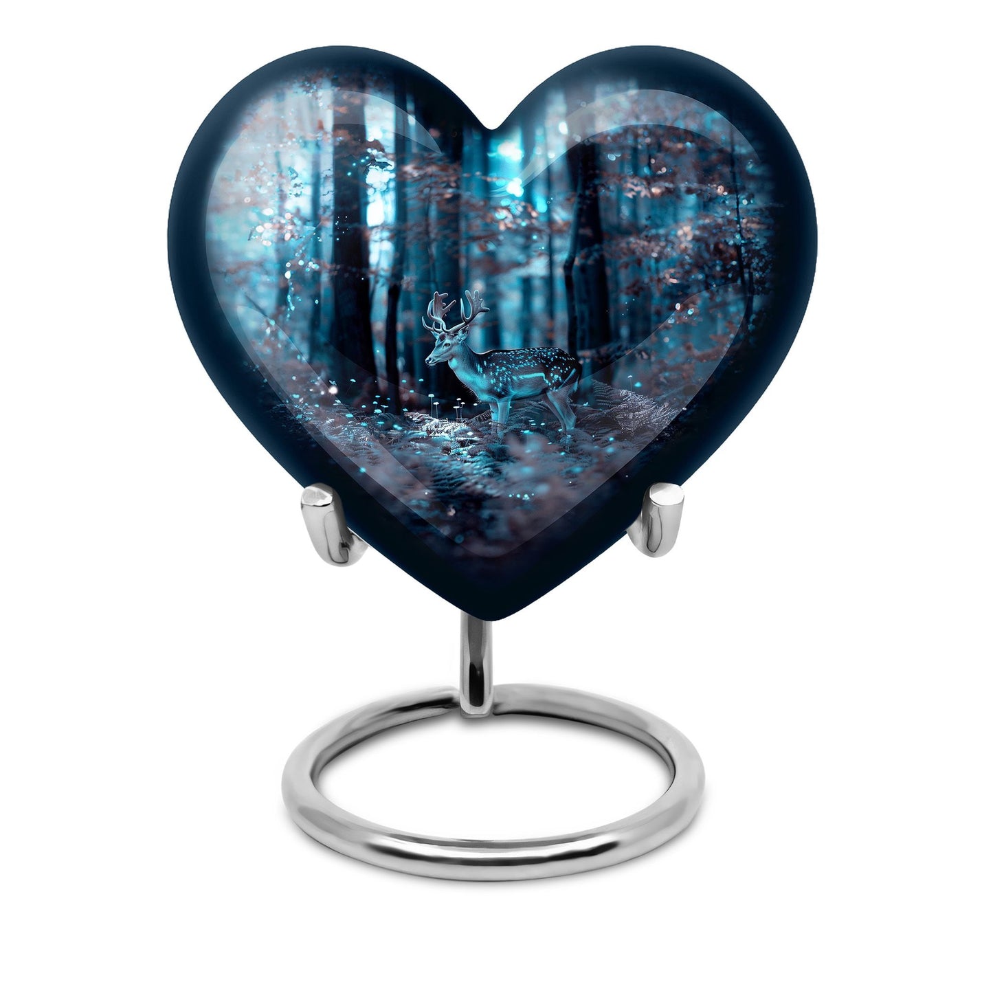 10-inch heart-shaped deer urn for adult female ashes, with gramophone theme