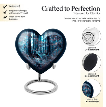 10-inch heart-shaped deer urn for adult female ashes, with gramophone theme