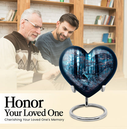 10-inch heart-shaped deer urn for adult female ashes, with gramophone theme