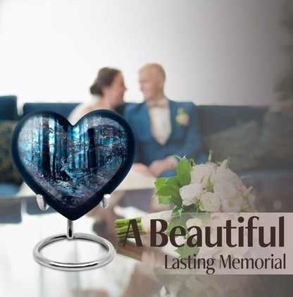 10-inch heart-shaped deer urn for adult female ashes, with gramophone theme