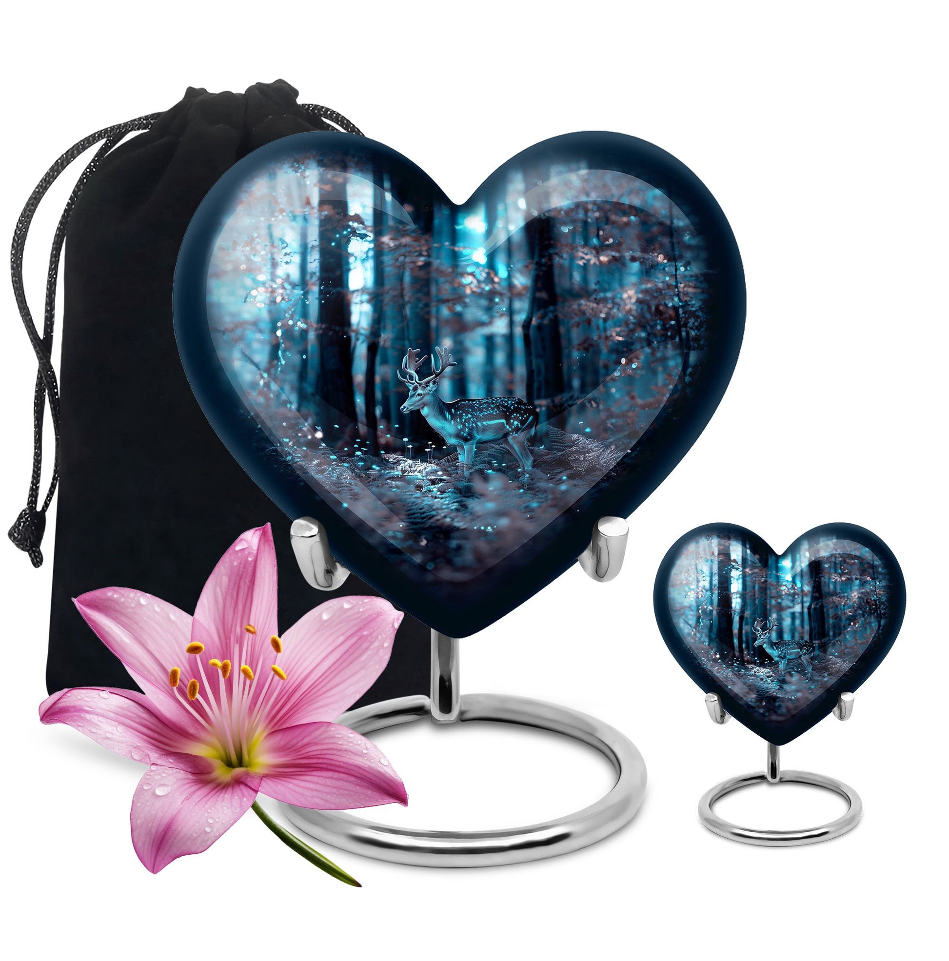 10-inch heart-shaped deer urn for adult female ashes, with gramophone theme
