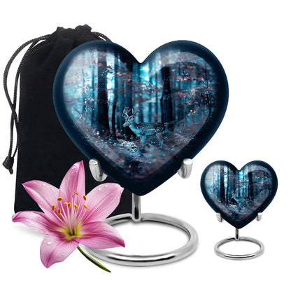 10-inch heart-shaped deer urn for adult female ashes, with gramophone theme