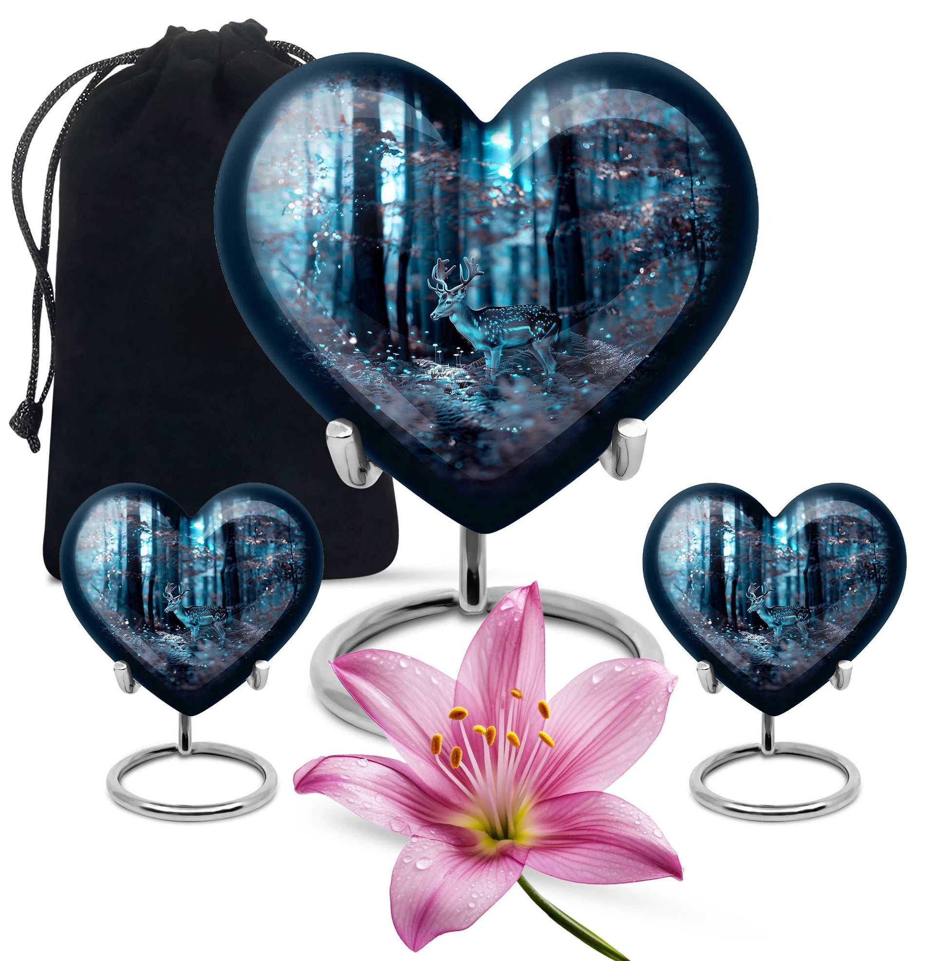 10-inch heart-shaped deer urn for adult female ashes, with gramophone theme