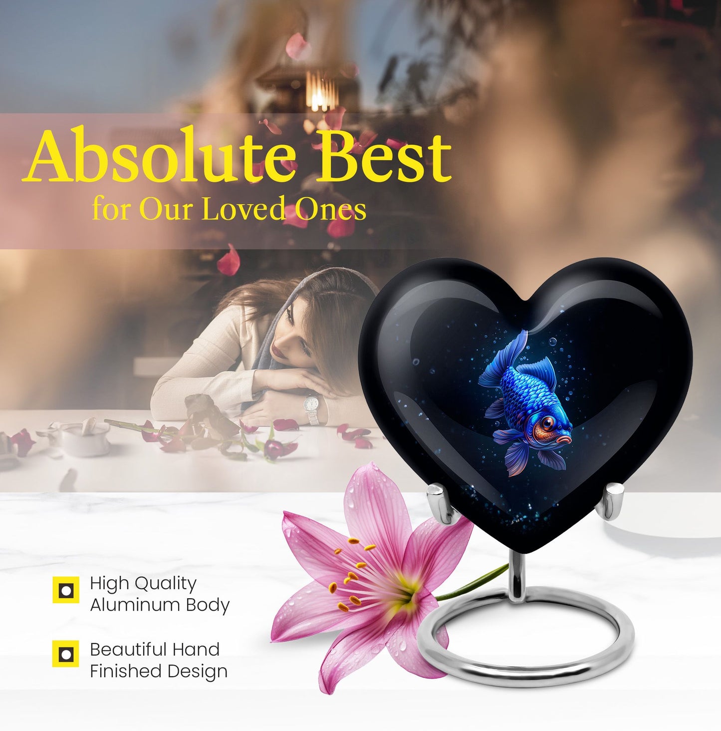 10-inch heart-shaped fish urn