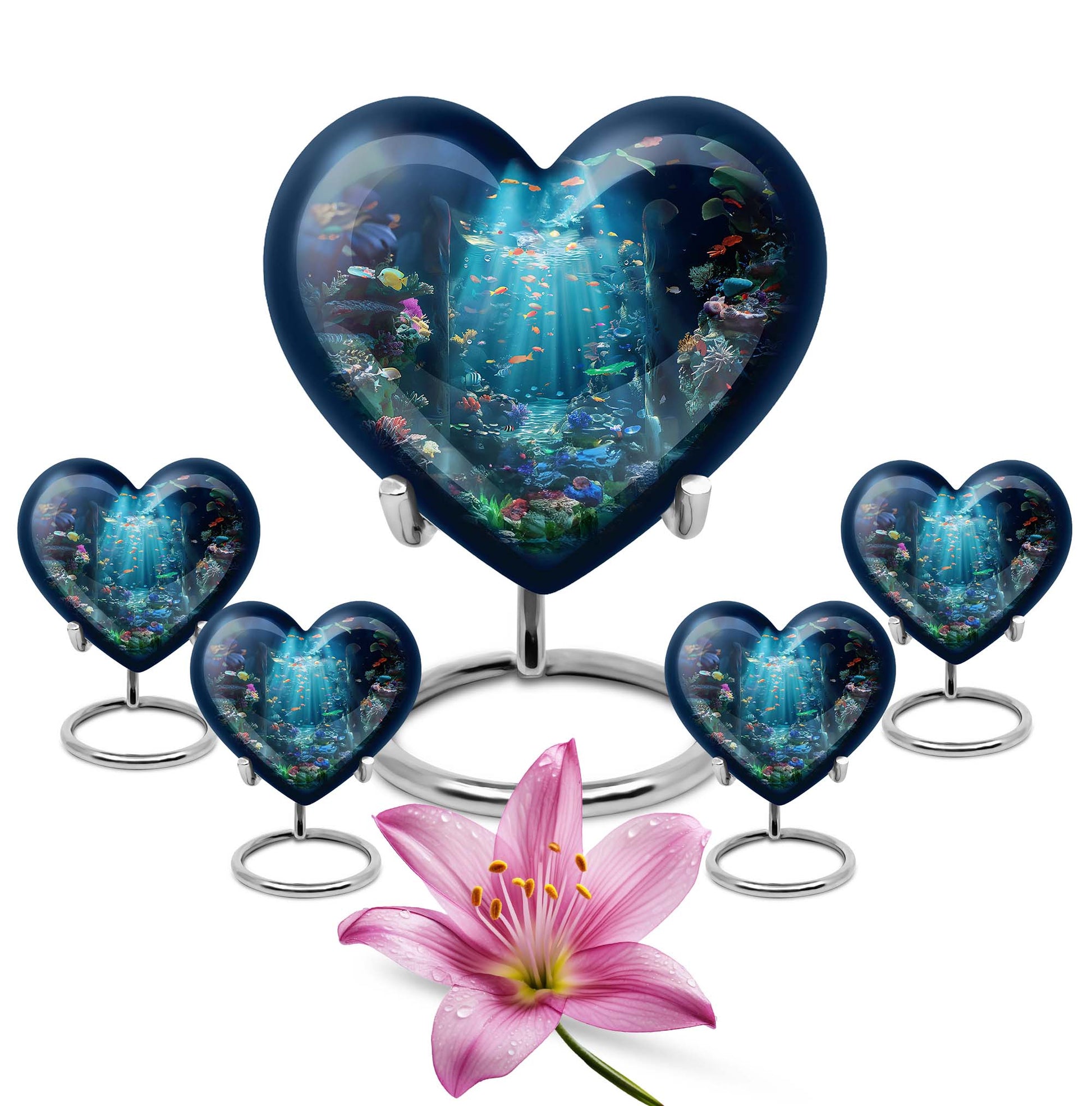 Fish Theme Large Urn With 4 Keepsake Urn