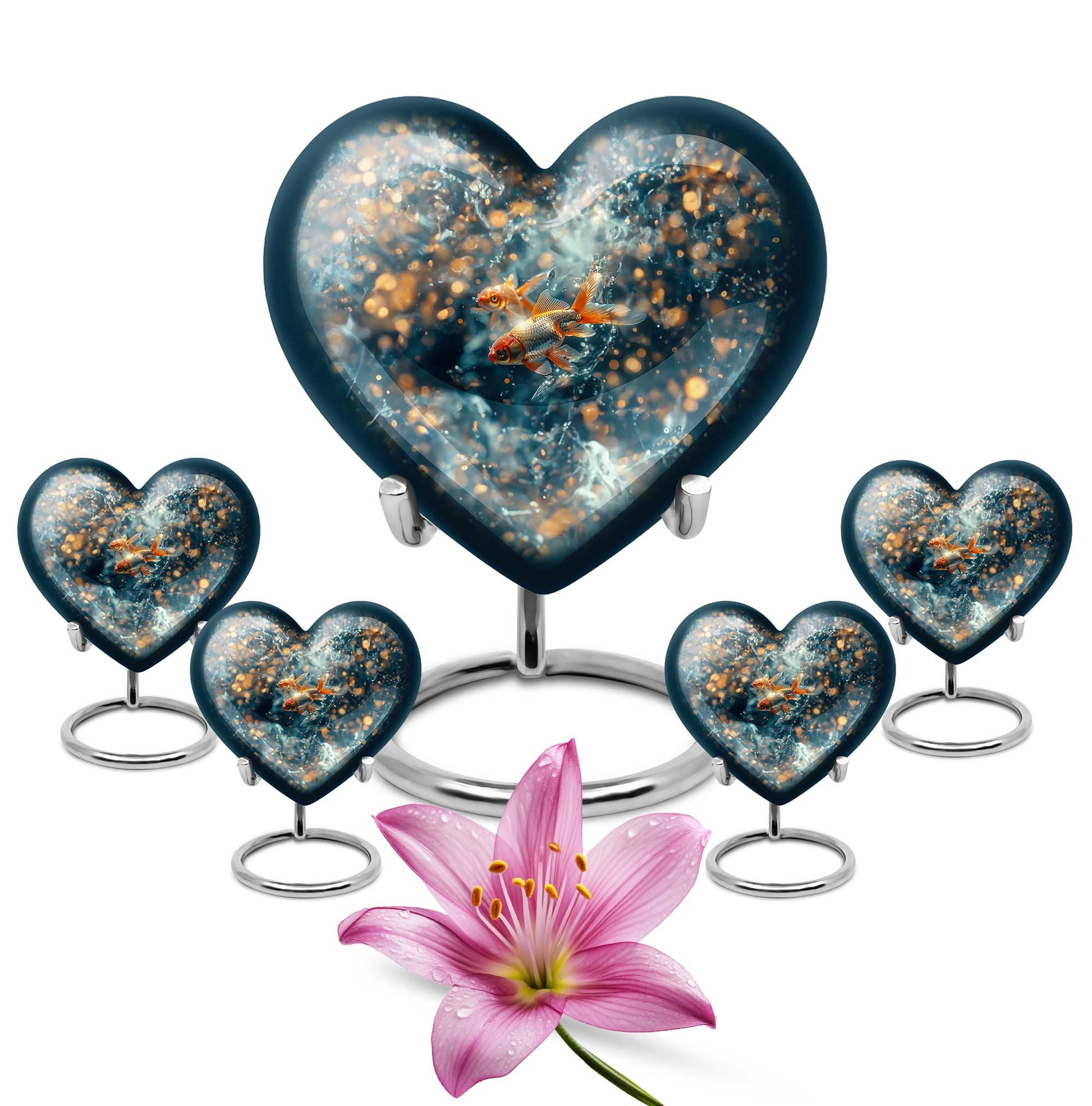 Fish Theme Large Urn With 4 Keepsake Urn