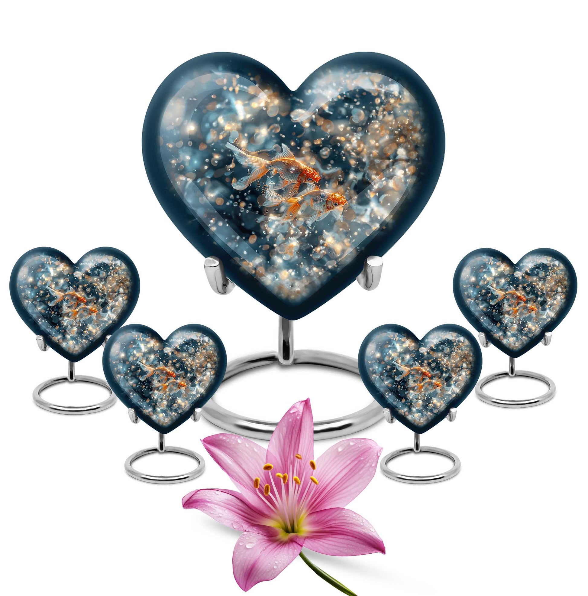 Fish Theme Large Urn With 4 Keepsake Urn