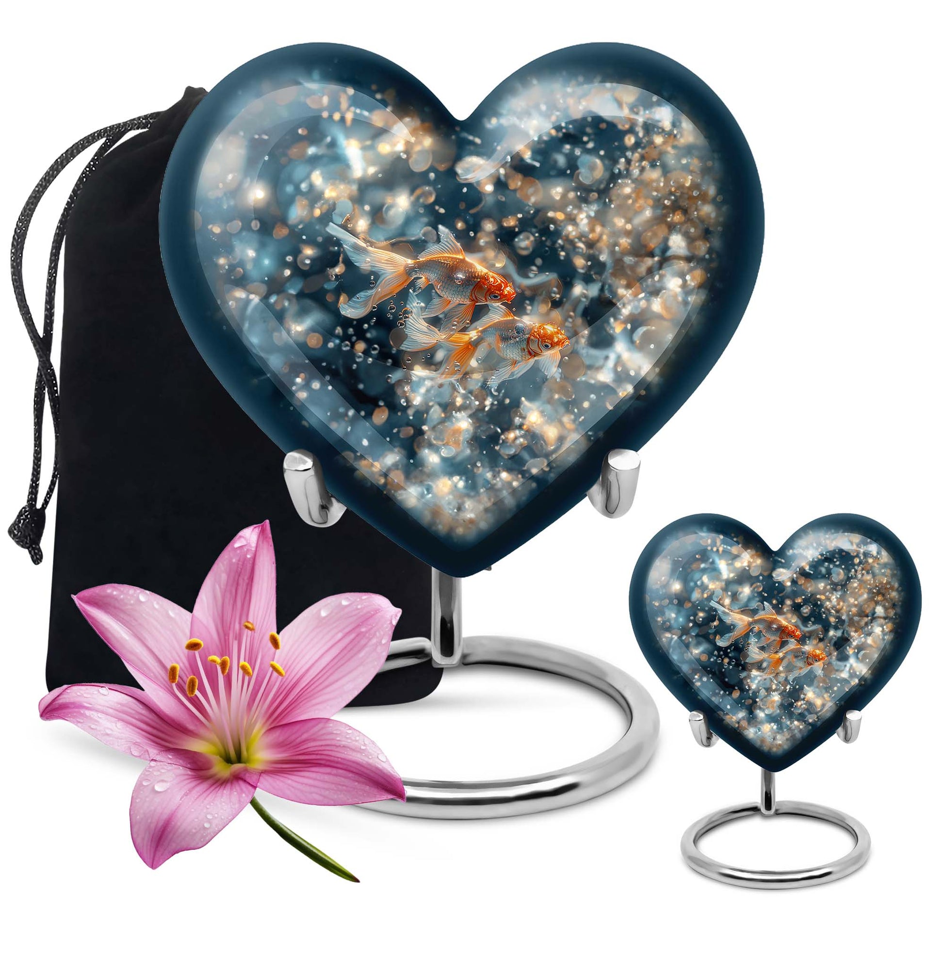 Fish Theme Large Urn With 1 Keepsake Urn