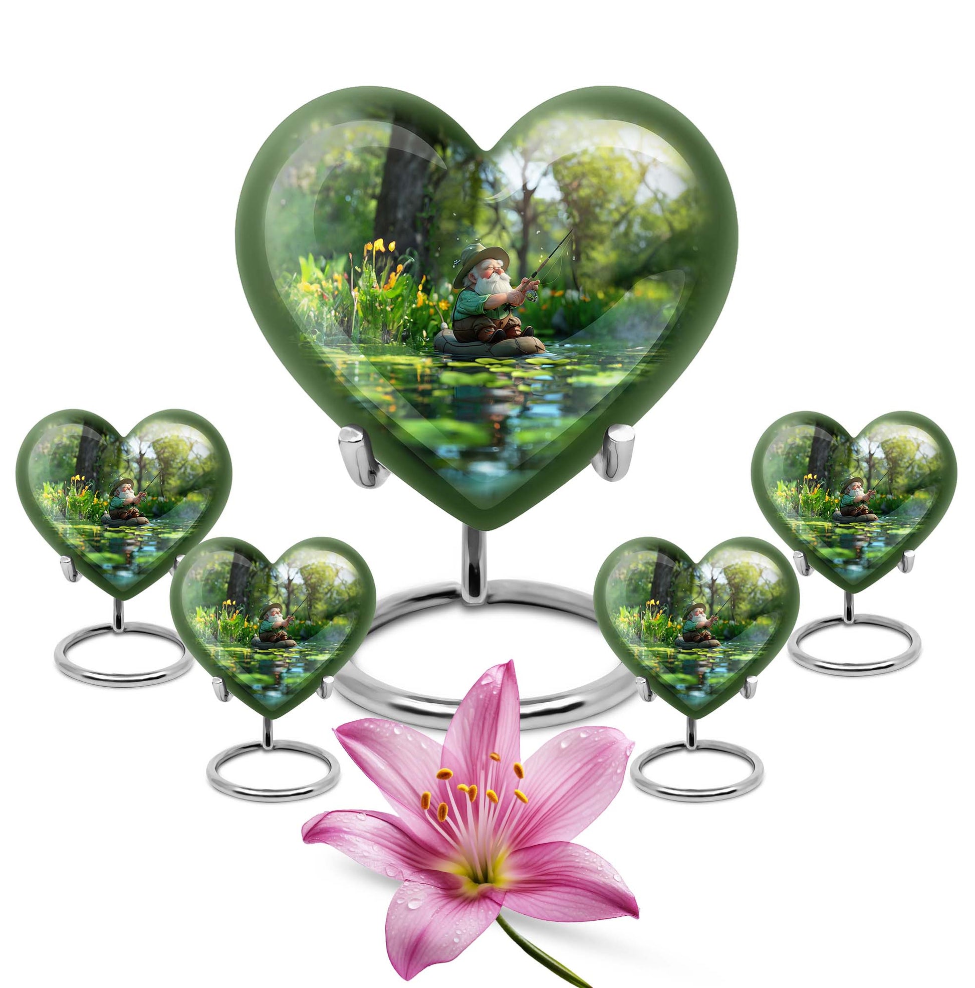 Fishing Theme Large Urn With 4 Keepsake Urn