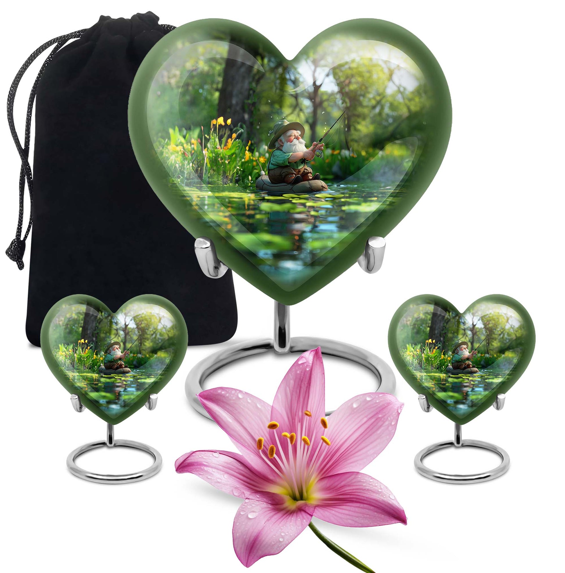 Fishing Theme Large Urn With 2 Keepsake Urn