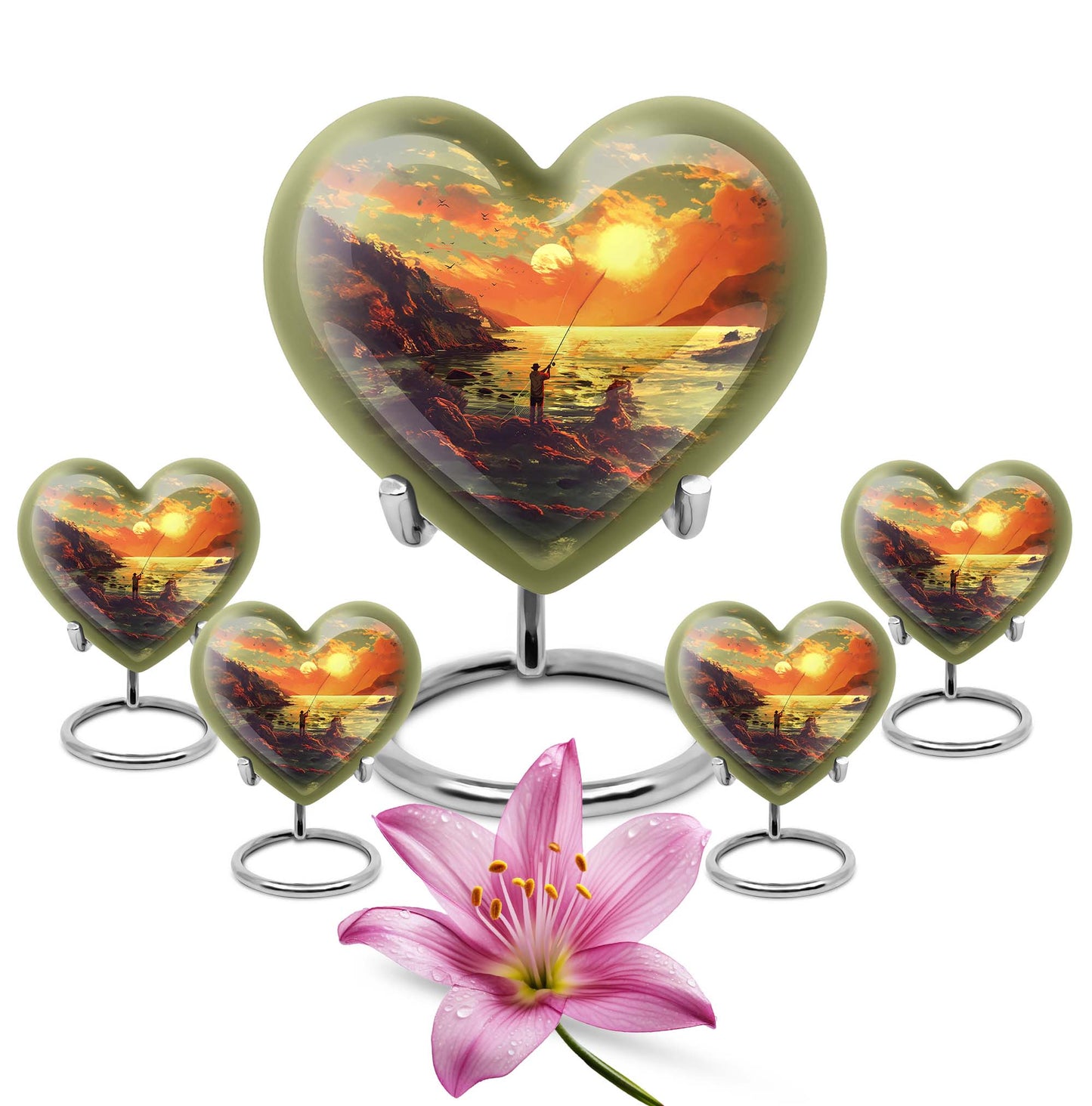 Fishing Theme Large Urn With 4 Keepsake Urn