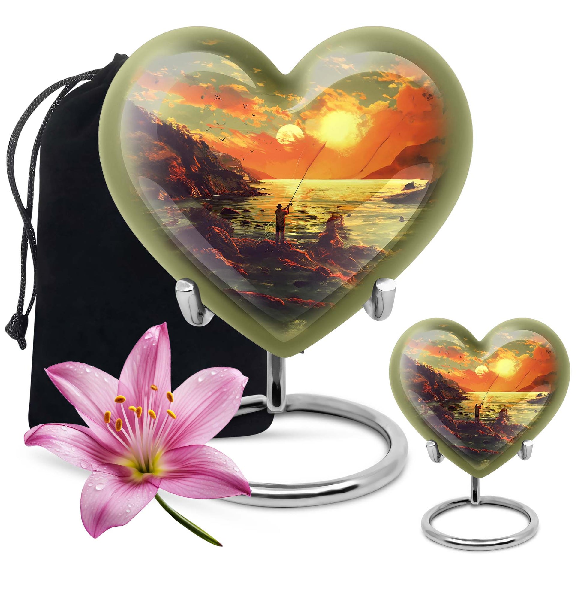 Fishing Theme Large Urn With 1 Keepsake Urn