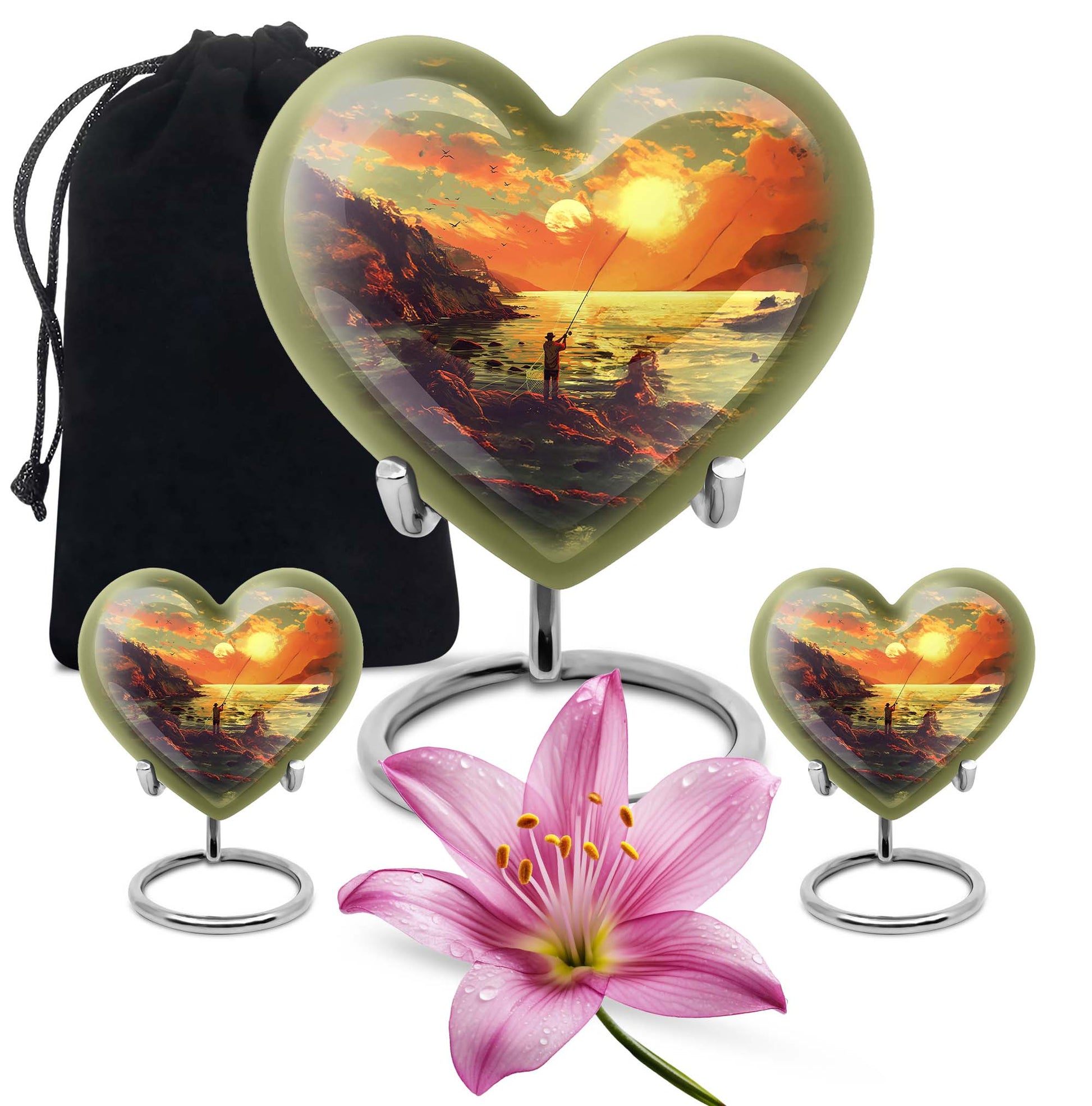 Fishing Theme Large Urn With 2 Keepsake Urn