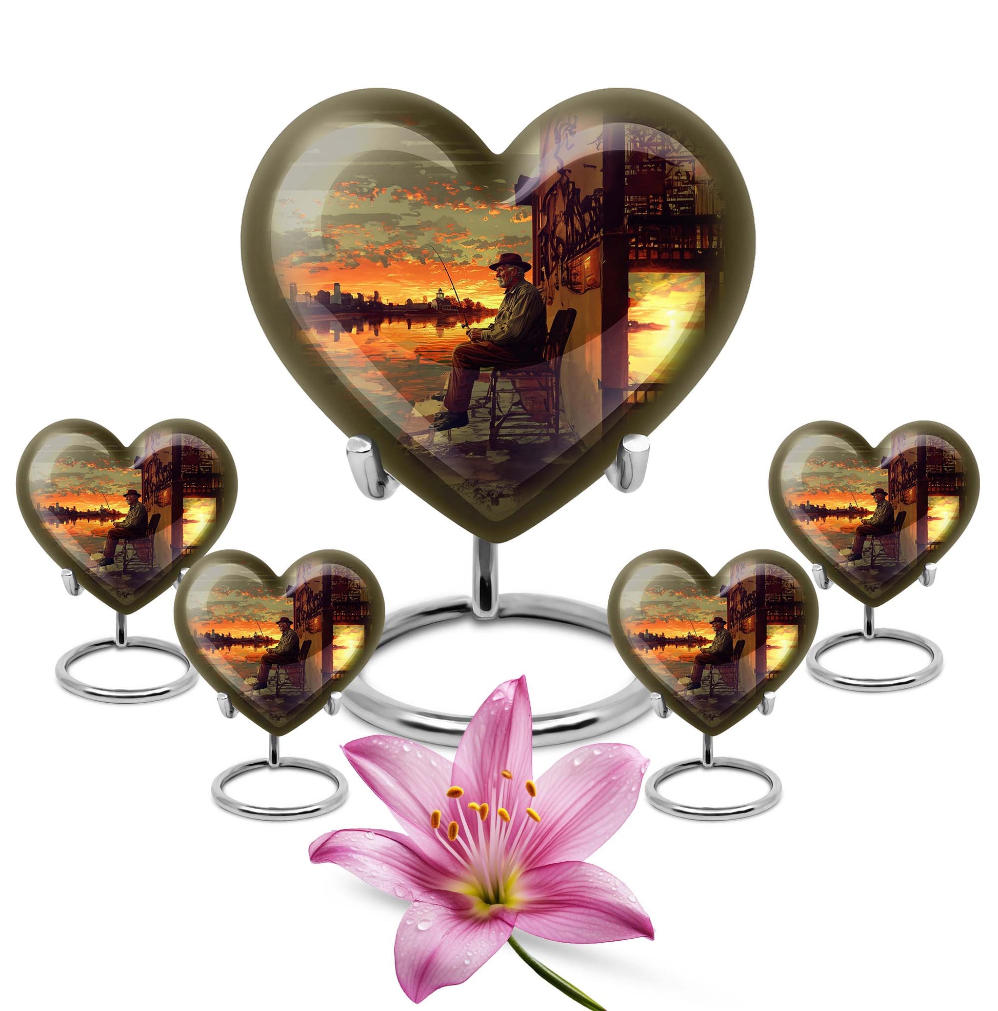 Fishing Theme Large Urn With 4 Keepsake Urn