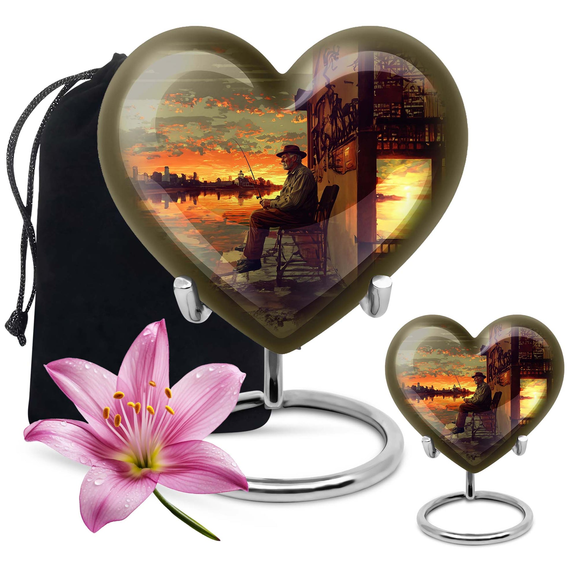 Fishing Theme Large Urn With 1 Keepsake Urn