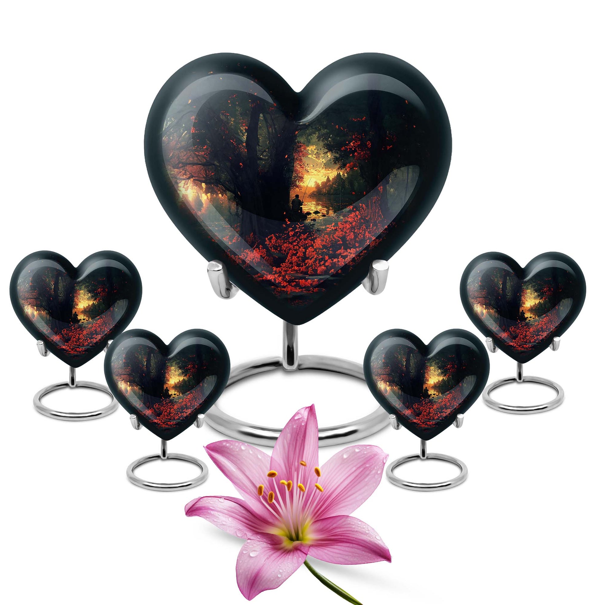 Fishing Theme Large Urn With 4 Keepsake Urn