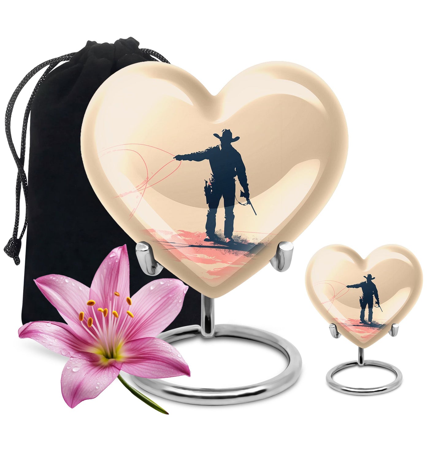 Cowboy Theme Large Urn With 1 Keepsake Urn