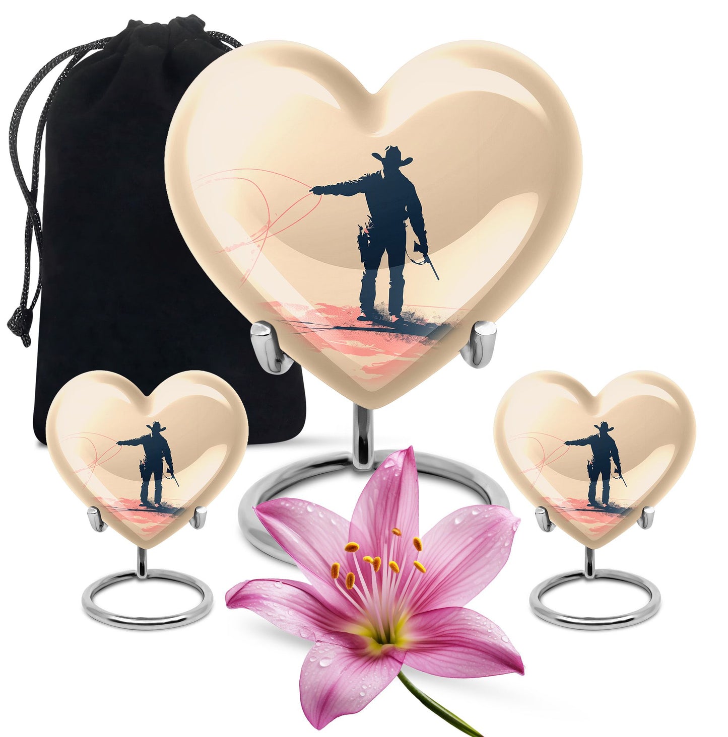 Cowboy Theme Large Urn With 2 Keepsake Urn