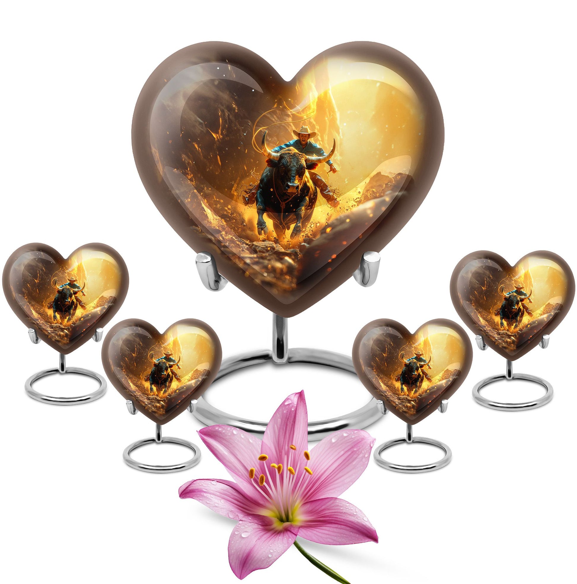 Cowboy Theme Large Urn With 4 Keepsake Urn