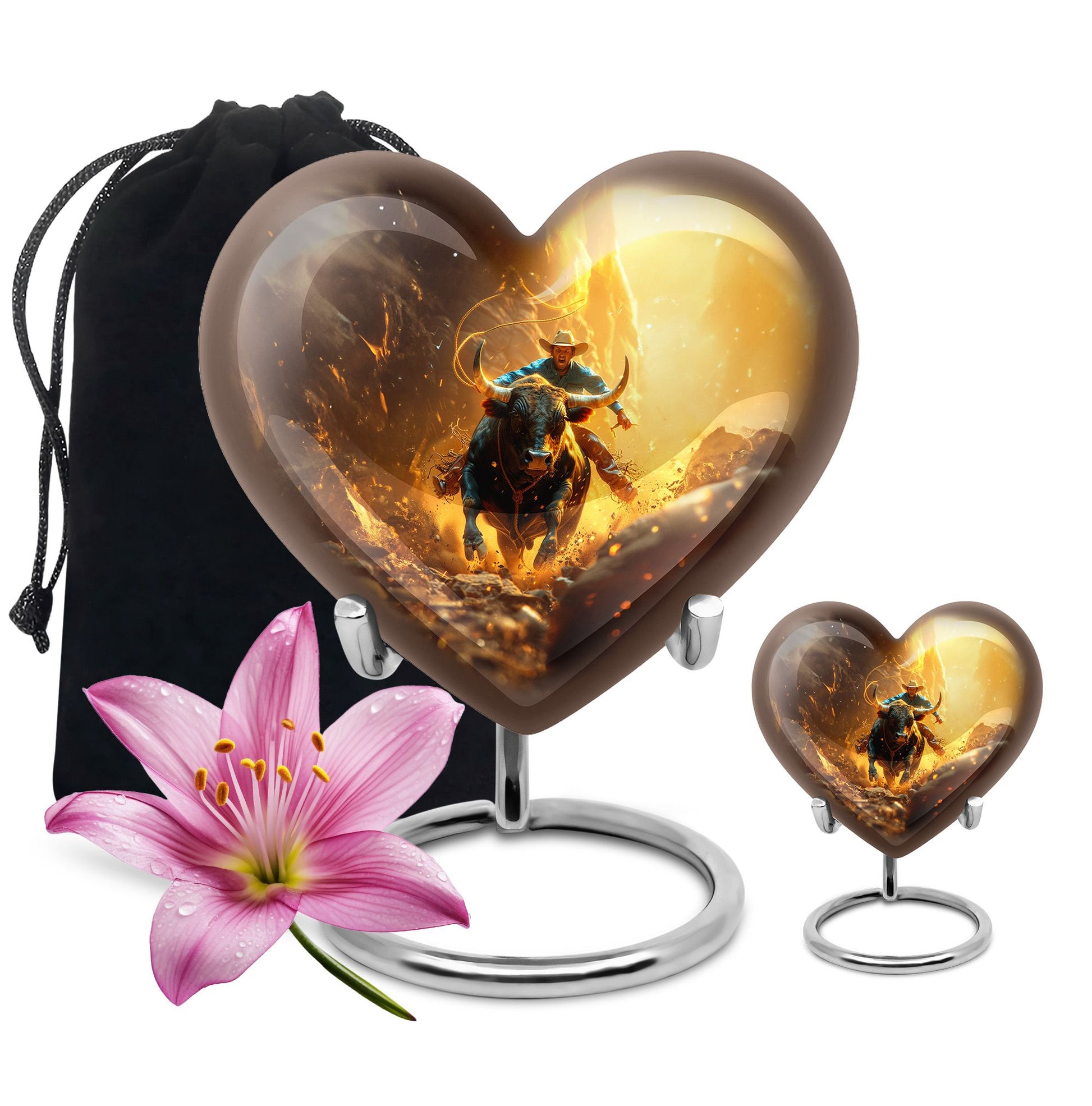 Cowboy Theme Large Urn With 1 Keepsake Urn