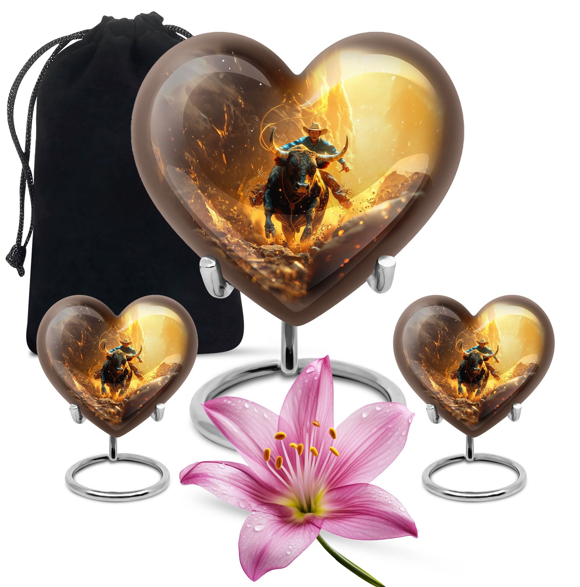 Cowboy Theme Large Urn With 2 Keepsake Urn