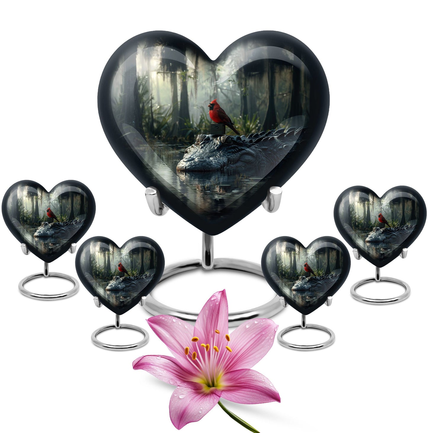 Cardinal Bird Theme Large Urn With 4 Keepsake Urn
