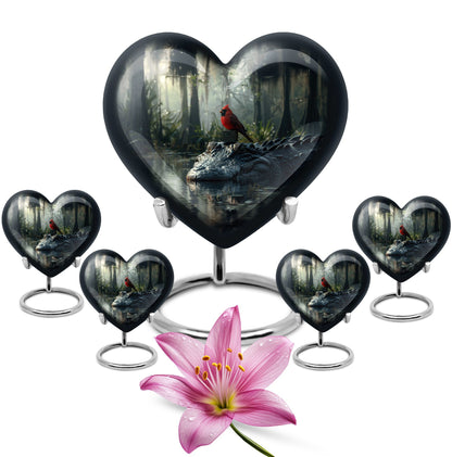 Cardinal Bird Theme Large Urn With 4 Keepsake Urn