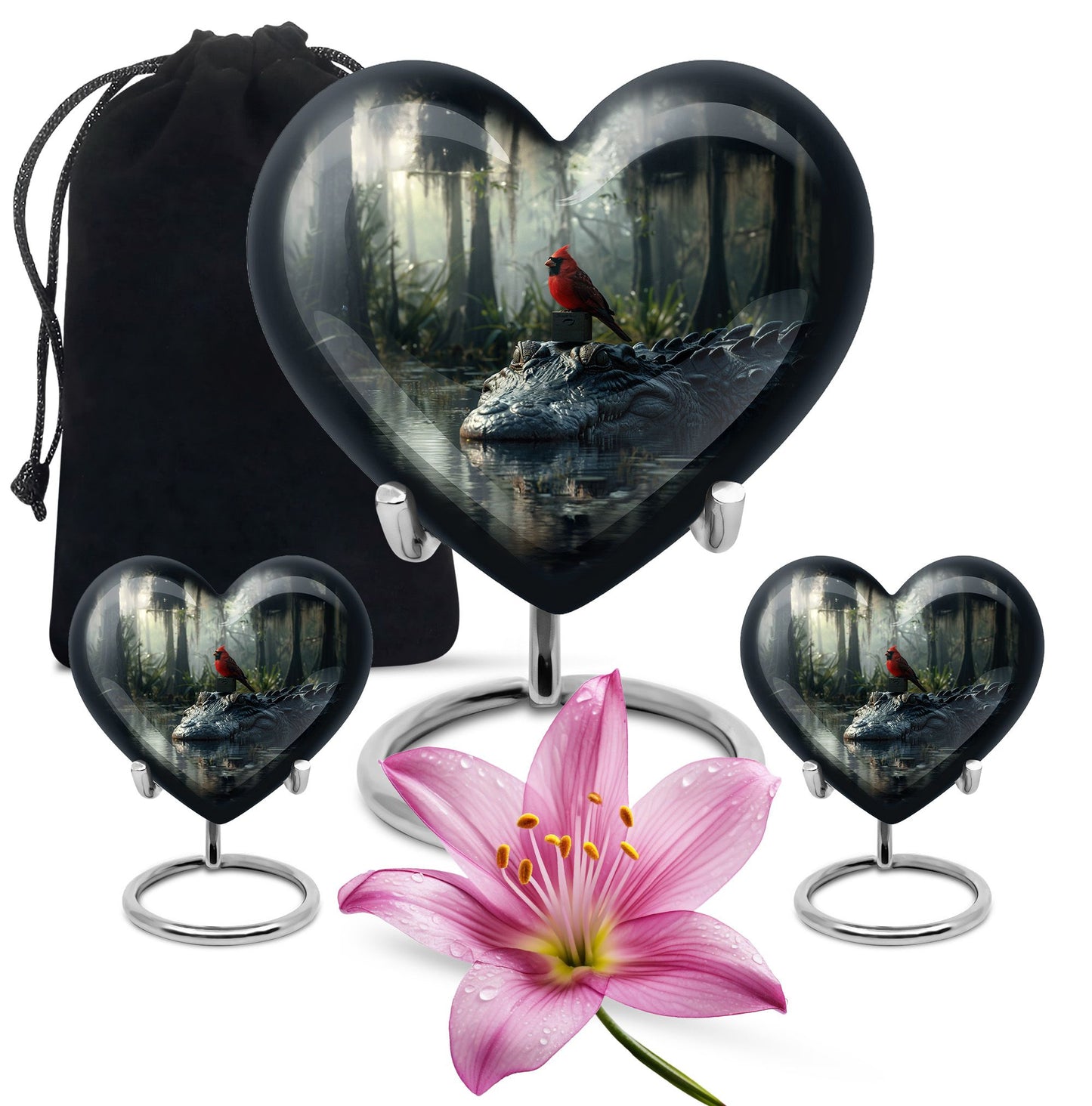 Cardinal Bird Theme Large Urn With 2 Keepsake Urn