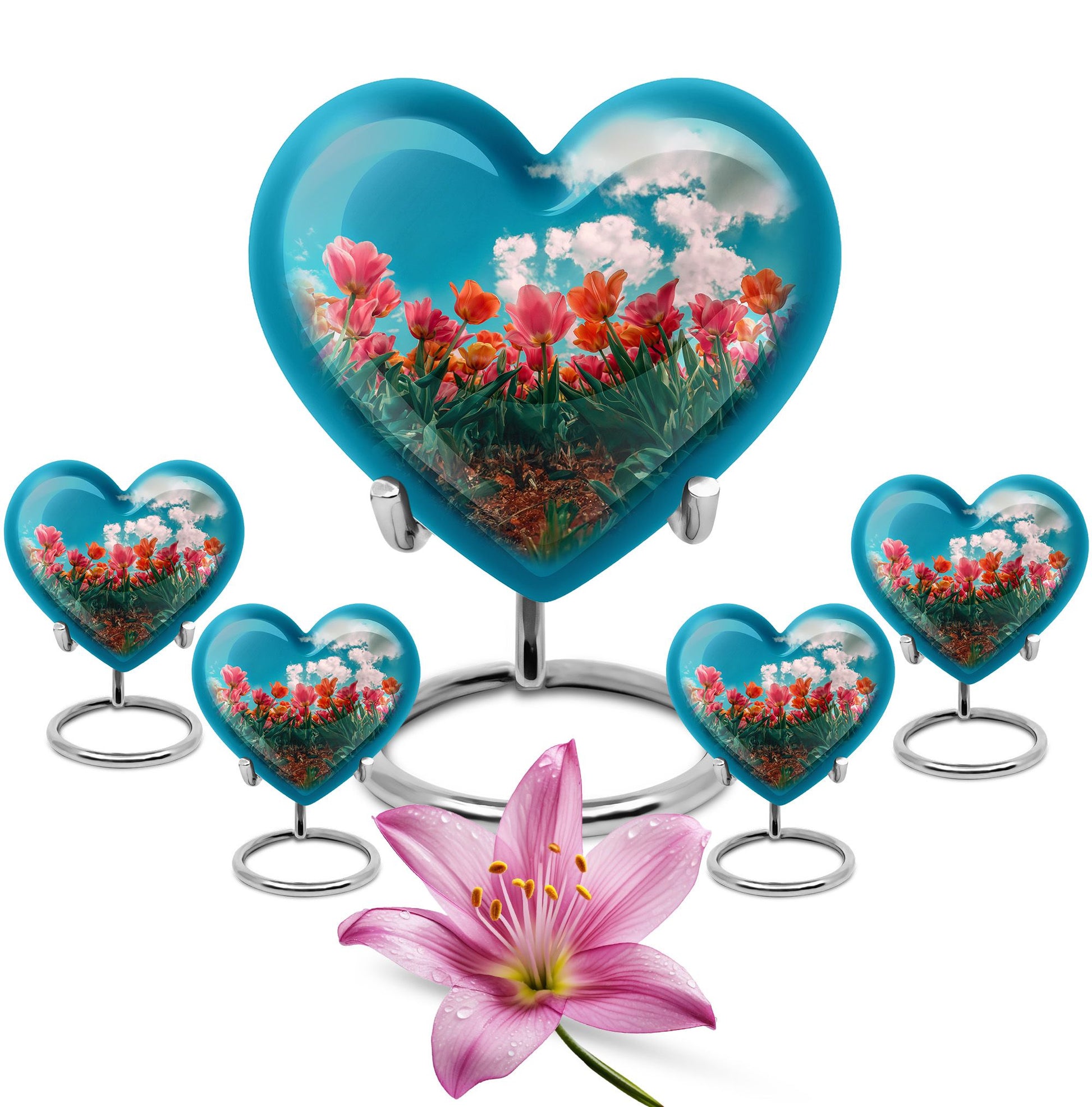 Tulip Theme Large Urn With 4 Keepsake Urn