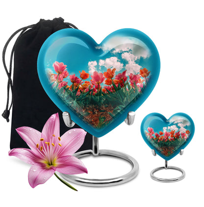 Tulip Theme Large Urn With 1 Keepsake Urn