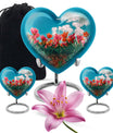 Tulip Theme Large Urn With 2 Keepsake Urn