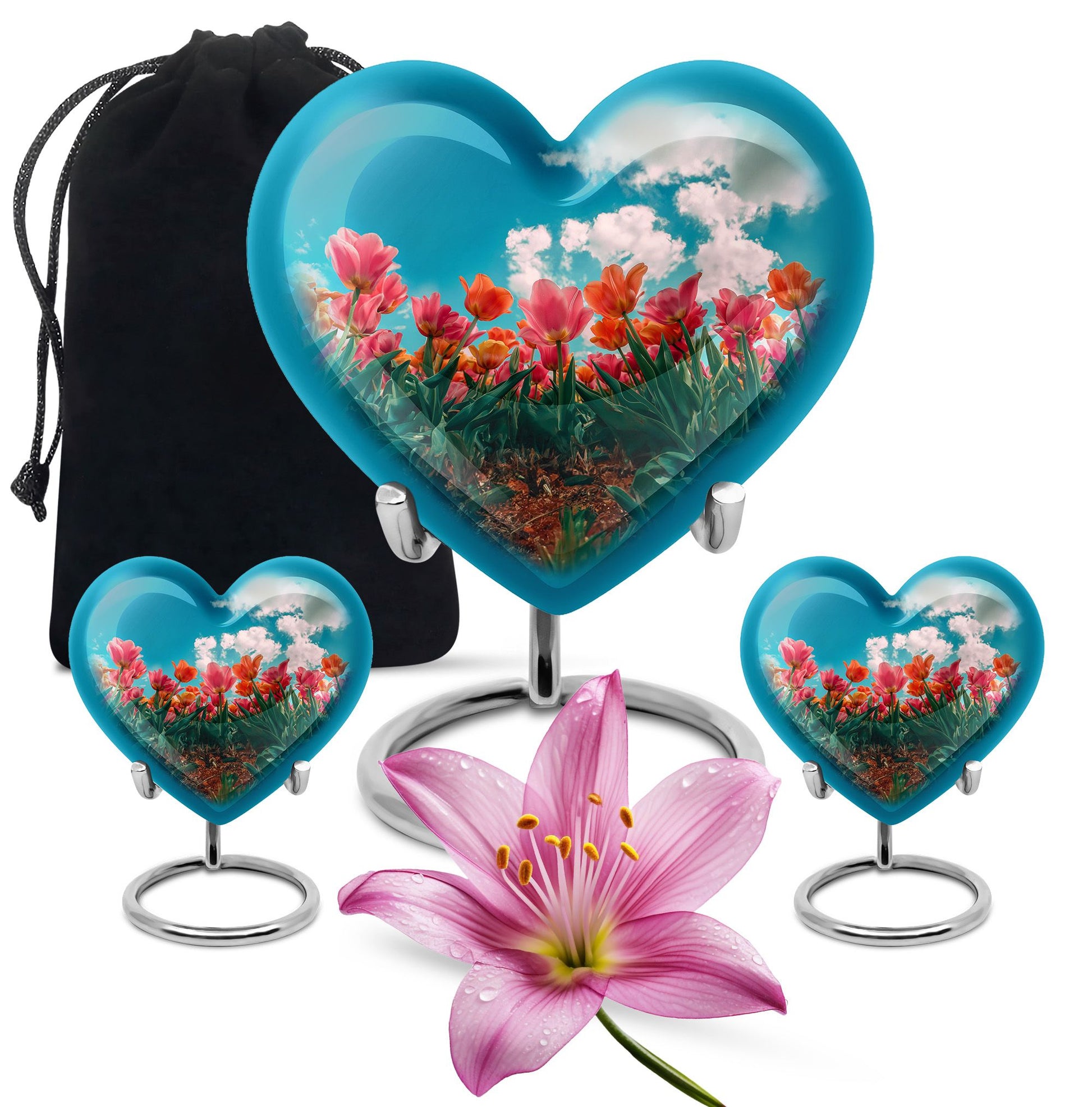 Tulip Theme Large Urn With 2 Keepsake Urn