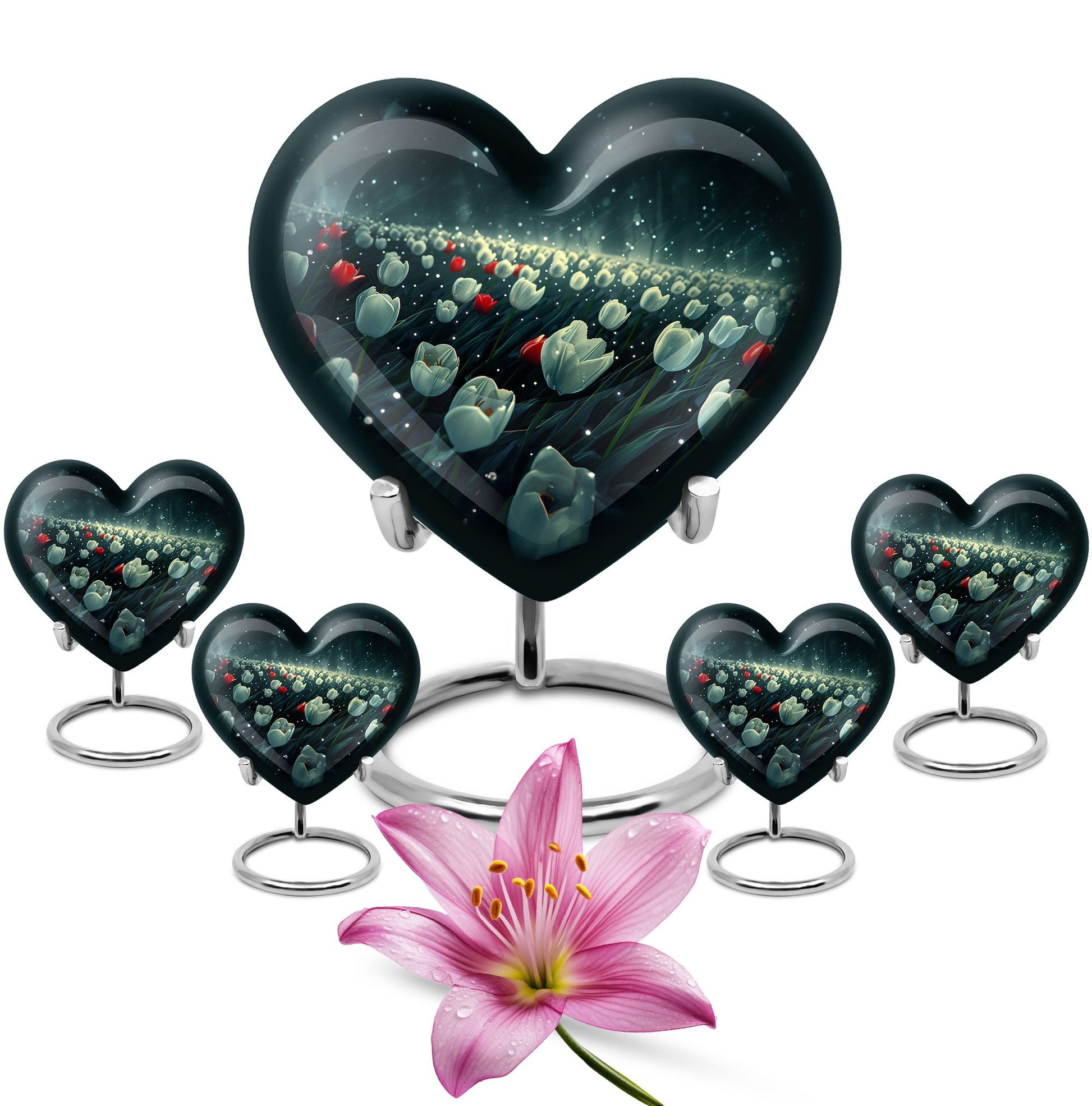 Tulip Theme Large Urn With 4 Keepsake Urn