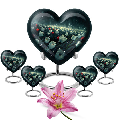 Tulip Theme Large Urn With 4 Keepsake Urn