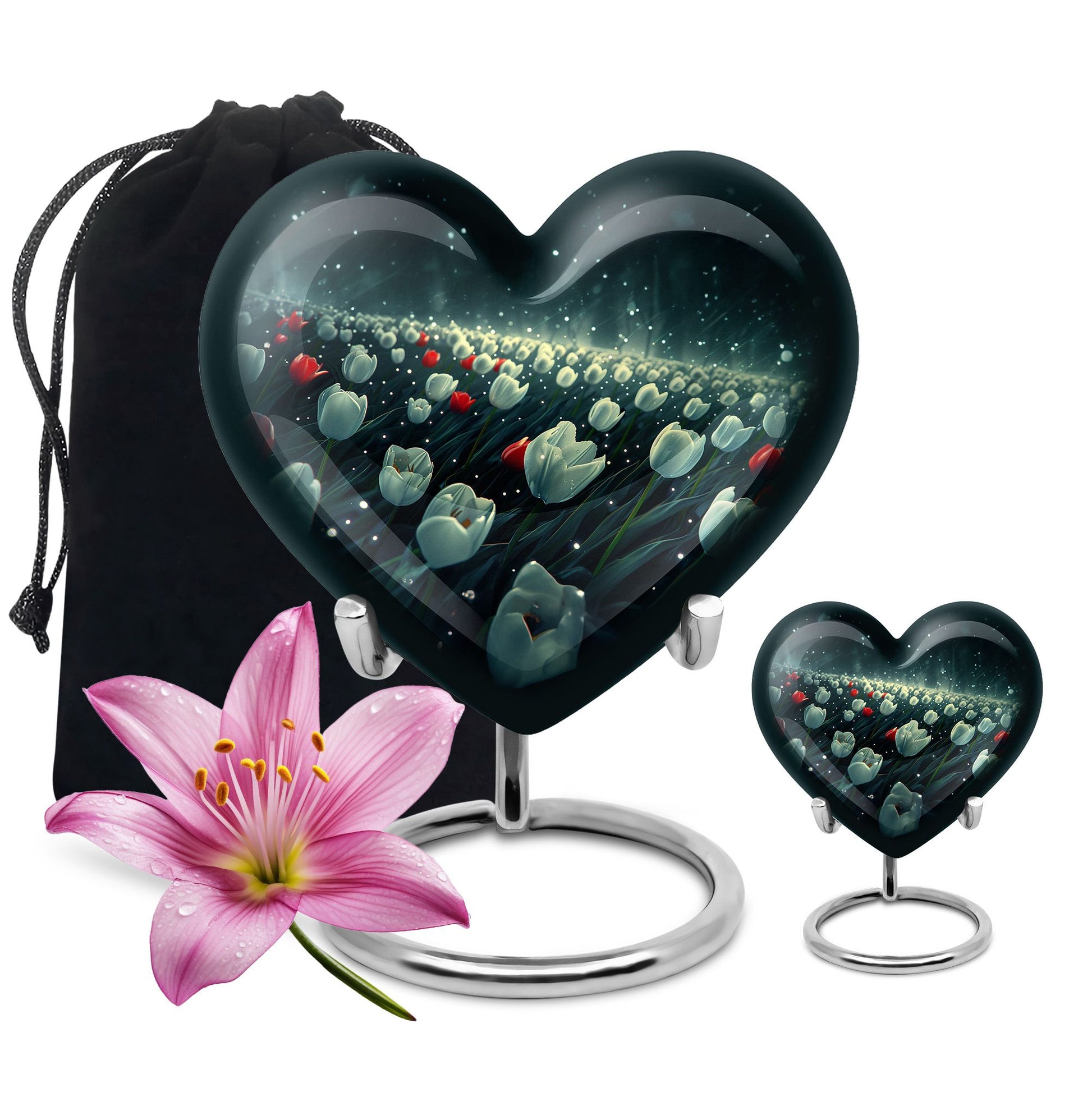 Tulip Theme Large Urn With 1 Keepsake Urn