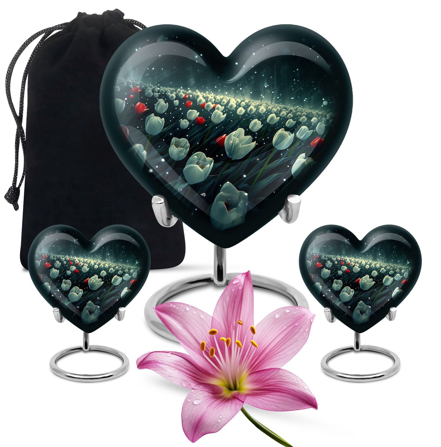 Tulip Theme Large Urn With 2 Keepsake Urn